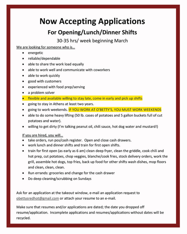 Now accepting applications — O'Betty's is hiring